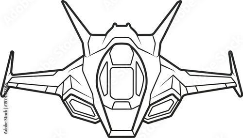 Futuristic aircraft design with sleek lines and advanced features shown