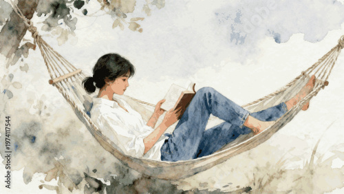 A Book and Rest Reading in a Hammock isolated watercolor vector illustration svg