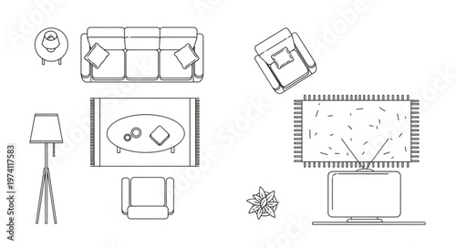 Detailed Living Room Furniture Layout Blueprint for Interior Design.