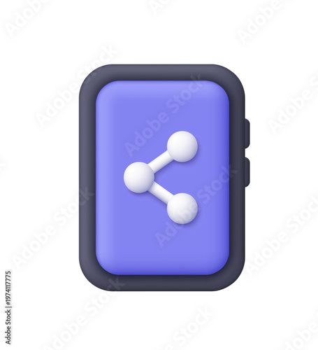 Smartphone device screen with share symbol. Social media, communication, digital connection and user interface concept. 3d vector icon. Cartoon minimal style.
