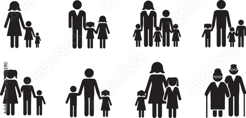 Diverse family structures and relationships in simple stick figures