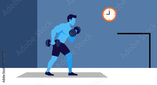 Minimalist Illustration of Dumbbell Exercise by Man for Fitness Training