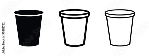 Set of disposable plastic cup icons in different styles, flat design vector illustration isolated on white background.