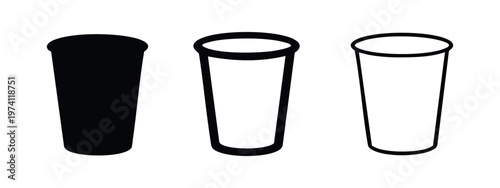 Set of disposable plastic cup icons in different styles, flat design vector illustration isolated on white background.