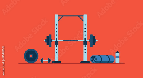 Flat Style Detailed Weightlifting Exercise Equipment Set Illustration for Gym