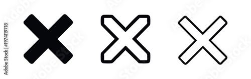 X mark cross icons set. Incorrect wrong symbol collection in filled and outline styles. Close delete vector illustration.