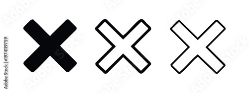 Cross or X Mark Icons Set. Error, Delete, Cancel, Incorrect Symbol Vector Illustration.