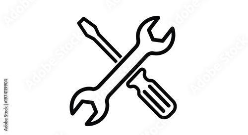 A crossed screwdriver and wrench depicted in a simple black and white line drawing