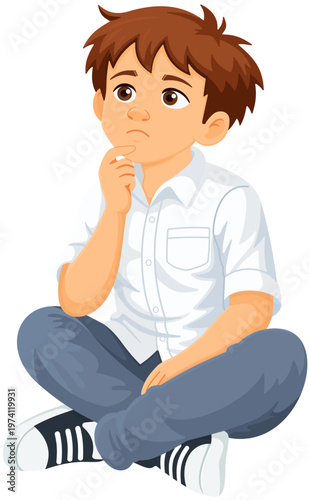 Boy Sitting Cross-legged Thinking