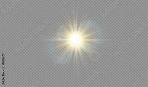 Canvastavla Bright golden lens flare effect on transparent background, realistic light sourc
