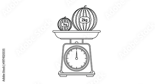 Two watermelons are weighed on a vintage scale showing different weights