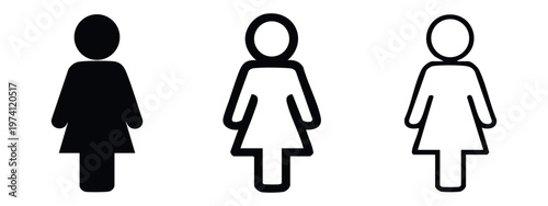 Female gender icon set. Woman, girl, and lady restroom symbol.