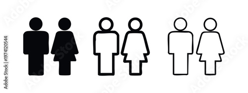 Male and female gender icon set. Unisex, couple, or public restroom symbol.