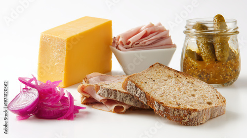 food photography of ploughman's lunch with cheese and bread