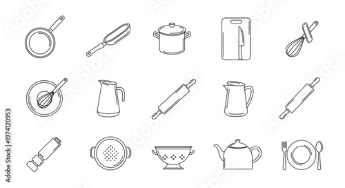 Kitchen Utensils Sketch - A Collection of Essential Cooking Tools.