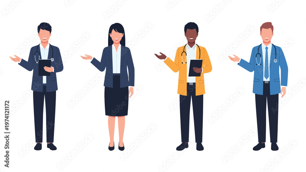 Obraz premium Diverse Business and Medical Professionals Vector Set Presenting