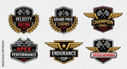 Racing Emblems Collection - Velocity, Grand Prix Legends, Champion, Apex Performance, Endurance Cup, Speed Demons.