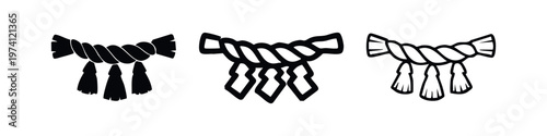 Japanese Shimenawa rope with Shide icon set. Shinto sacred symbol for shrines and purification.