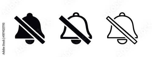 Muted Bell Icon Set - Notification Off, Silent Mode Symbol