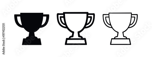 Trophy cup icon set. Award and prize vector symbols in black and white for success and winning.