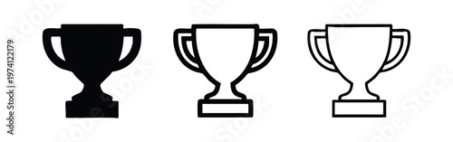 Modern trophy cup icon set. Award and prize vector symbols in black and white for competition success.