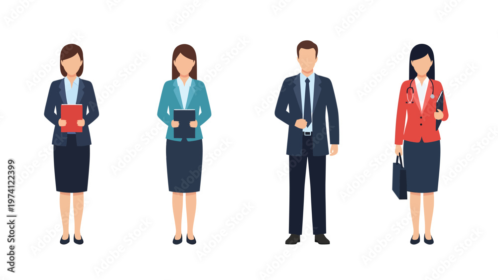 Fototapeta premium Professional Business and Medical Staff Vector Illustrations Set