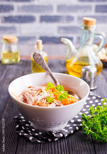 Creamy pumpkin soup with chicken