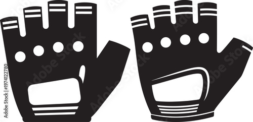 Pair of black silhouette fingerless gloves for sports or cycling with white details and padding.