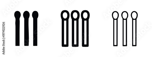 Matchsticks icon set. Fire, light, ignition, and safety symbols in glyph, outline, and line art styles.