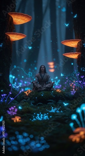 Serene Meditation in Enchanted Forest - A Tranquil Scene.