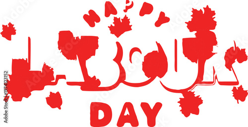 A graphic design celebrating Labour Day with maple leaves and text