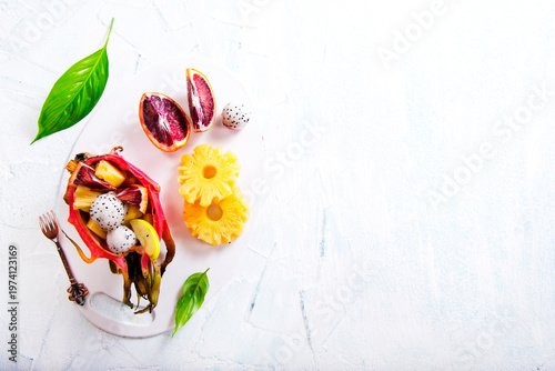 dragon fruit and other exotic fruits, fruit salad