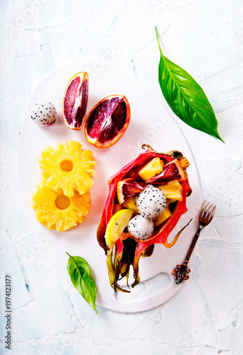dragon fruit and other exotic fruits, fruit salad