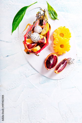 dragon fruit and other exotic fruits, fruit salad