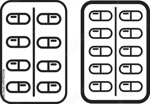 Silhouette icons of capsule pill blister packs for medication and healthcare.