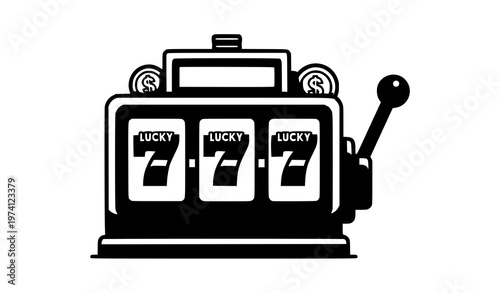 SEO-Friendly Title:
Cartoon vector slot machine with lucky 7 symbols for gambling graphics