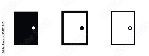 Door icon set in flat, thick outline, and thin outline styles, representing entrance, exit, or access.