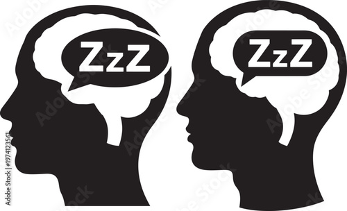 Two silhouette icons of human heads showing brain with Zzz sleep symbol inside.