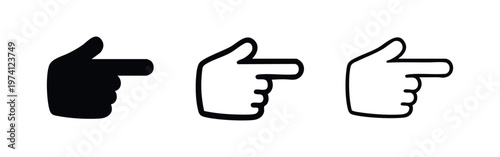 Pointing hand icon set in solid, thick outline, and thin outline styles, indicating direction or selection.