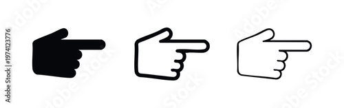 Pointing hand icon set in solid, thick outline, and thin outline styles, indicating direction or selection.