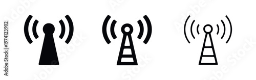 Wireless signal antenna icon set. Telecommunication and network broadcast symbols for modern tech.