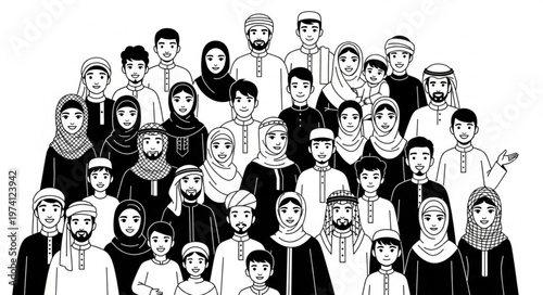 Diverse Group of People in Traditional Attire, United Together.