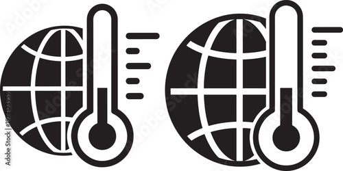 Thermometer icons showing global warming and high temperature on planet earth.