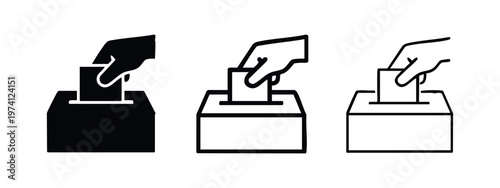 Vote and ballot box icon set for elections and democratic participation.