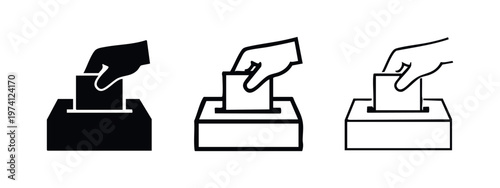 Hand voting icon set representing democratic processes and civic duty.