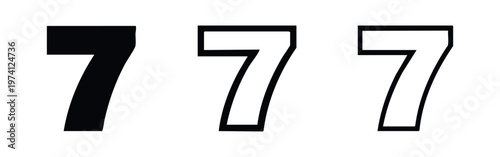 Digit seven symbol in solid and outline variations, ideal for numerical representation and user interface design.