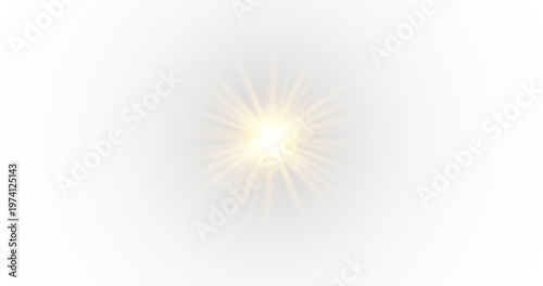 Fotografie Brilliant white and golden optical starburst with glowing rays on white backgrou