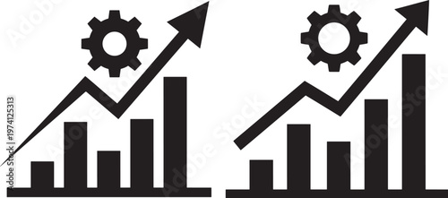Business growth chart icon silhouette with gear and arrow indicating progress.