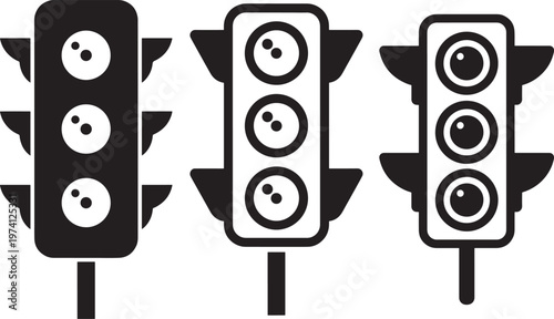 Three traffic light icons in black and white outline and silhouette styles.