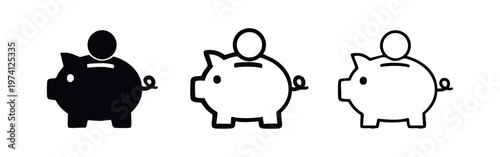Piggy Bank with Coin Icons Set - Savings and Financial Investment Symbols